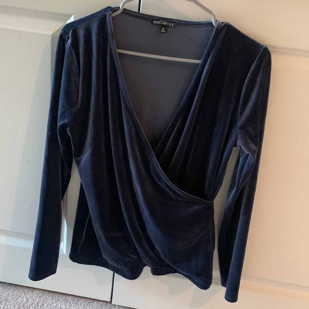 Blue velvet wrap top